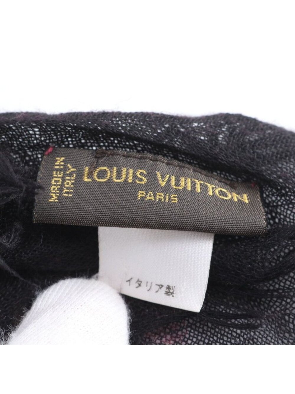 Louis Vuitton Damier Cashmere Silk Large Shawl Fringe Black Ree Scarf - Picture 5 of 6